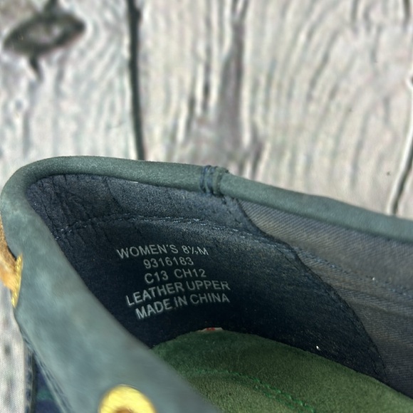 SPERRY GOLDFISH Navy & Green Slip On Leather Lace Wedges - Picture 10 of 17